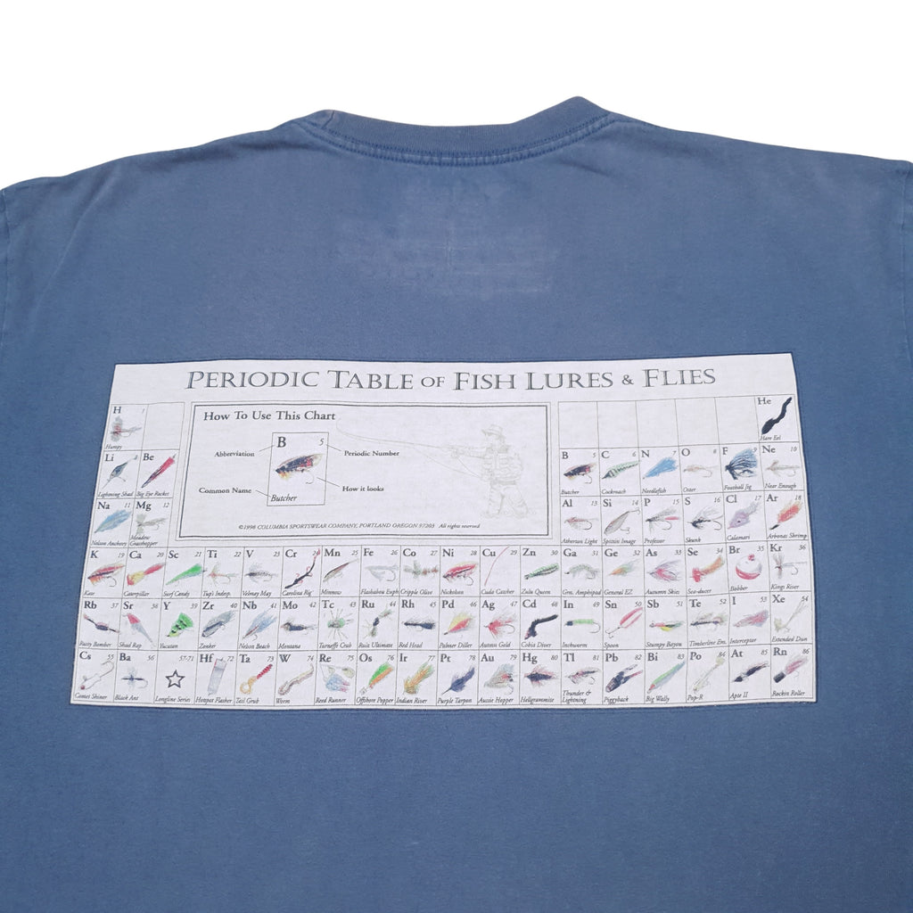 columbia periodic table of fish lures l 00s Periodic Table of Fish Lures and Flies Sz XL – Circular